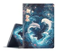 FGDRFGRW Étui pour iPad Pro 11" M4 (iPad 5e génération 2024), support réglable, fonction veille/réveil automatique, protection intégrale - dauphin vague fleur