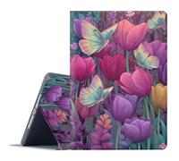 FGDRFGRW Étui pour iPad Pro 12,9" (6e/5ème 2022/2021), iPad Air 13" (M3/M2, 2025/2024), support réglable, fonction veille/réveil automatique, protection intégrale - Fleur papillon coloré