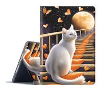 FGDRFGRW Étui pour toute nouvelle tablette Amazon Fire HD 10/10 Plus (13e/11e, sortie en 2023/2021), support réglable, fonction veille/réveil automatique, protection intégrale - Chat blanc, cœur, lune