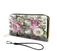 FGDRFGRW Portefeuille en cuir de grande capacité avec blocage RFID, pochette durable et lisse, portefeuille de voyage unisexe pour cartes, espèces et pièces de monnaie, 396-Floral Butterfly, Wallet