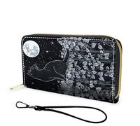 FGDRFGRW Portefeuille en cuir de grande capacité avec blocage RFID, pochette durable et lisse, portefeuille de voyage unisexe pour cartes, espèces et pièces de monnaie, 572-Moonlight Black Cat, Wallet