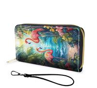 FGDRFGRW Portefeuille en cuir de grande capacité avec blocage RFID, pochette durable et lisse, portefeuille de voyage unisexe pour cartes, espèces et pièces de monnaie, 1064-Flamingo Tropical Art