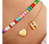 FGDTREE Breloque en forme de cœur avec perles colorées - Lettres initiales en cuivre - Bijoux pour adolescentes, meilleures amies, adolescentes, filles - Cadeau d'anniversaire, taille unique, Comme