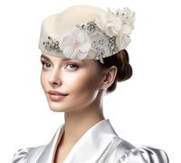 FGDTREE Chapeau bibi à fleurs 3D style années 20 pour femme - Style vintage - Pour fête à thème, blanc, taille unique