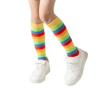 FGDTREE Chaussettes de mollet pour filles - Tendance - Printemps - Automne - Arc-en-ciel - Rayures - Version coréenne - Jambes pour enfants, jaune, Taille unique