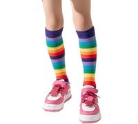 FGDTREE Chaussettes de mollet pour filles - Tendance - Printemps - Automne - Arc-en-ciel - Rayures - Version coréenne - Jambes pour enfants, violet, Taille unique