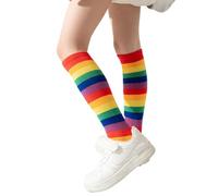 FGDTREE Chaussettes de mollet pour filles - Tendance - Printemps - Automne - Arc-en-ciel - Rayures - Version coréenne - Jambes pour enfants, Rouge, Taille unique
