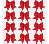 FGen 12PCS Noeuds de Ruban de Noël, 12x15cm Noeuds de Noël, Noeuds Sapin de Noël, Pailleté Decoration de Noël pour Sapin de Noël Emballage Cadeau Guirlande Voiture Mariage (Red)