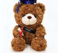 FGen 23 cm Peluche Personnalisée,Ours en Remise des diplômes 2024, Peluche Ours avec Diplôme et Chapeau de Docteur, Graduation Bear pour Les Filles et Les Garçons (Casquette Bleue, Marron foncé)