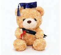 FGen 23 cm Peluche Personnalisée,Ours en Remise des diplômes 2024, Peluche Ours avec Diplôme et Chapeau de Docteur, Graduation Bear pour Les Filles et Les Garçons (Casquette Bleue, Marron Clair)