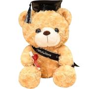 FGen 23 cm Peluche Personnalisée,Ours en Remise des diplômes 2024, Peluche Ours avec Diplôme et Chapeau de Docteur, Graduation Bear pour Les Filles et Les Garçons (Casquette Noire, Marron Clair)