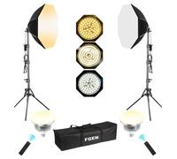 FGen Softbox Léger Octogonal 60W LED 3000-6500K, Froid/Neutre/Chaud | 2 Télécommandes Incluses. Softbox 2x50cm, Trépied Pliable 1,5m. Luminosité 0-100% et K Réglables. Montage Rapide.