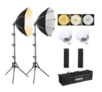 FGen Softbox Octogonales 85W LED 2700-6400K, commutez Froid/Neutre/Chaud | 2 Télécommandes Incluses. Luminosité 0-100% et K Réglables. 2 Softbox Octogonales 50cm, Trépieds 150cm Réglables.