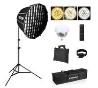FGen Softbox Parabolique 60cm 120W LED E27, Froid/Neutre/Chaud, Dimmable | 1 Télécommande Incluse. Grille Nid d'Abeille, Design Parabolique, Lumière Douce. Câble 315cm, Trépied 68-200cm, Sac de Sable