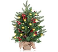 FGHB Décorations de sapin de Noël de 50 cm, alimentation par piles, mini Noël avec lumières LED de 2 m, base en ciment, arbre de Noël de table, 75 pointes de branches, pour décoration de maison et de