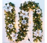 FGHB Guirlande de Noël,2.7M / 9FT Guirlande Sapin Artificiel avec lumières,avec lumières et Baies et Boules, pour cheminées, escaliers, décoration intérieure, décoration de Noël