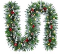 FGHB Guirlande Noel,2.7M / 9FT Guirlande Noel exterieu,220 succursales, LED 30 Lumineuse,pour cheminées, escaliers,décoration intérieure,Decoration Noel