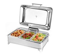 FGHFD Chafing Dish, Chauffe Plat Chafing Dish Électrique, Buffets Chauffants Chauffe-Plat Rectangulaire pour Garde Les Plats au Chaud, Acier Inoxydable+Température Réglable (30-80 °)