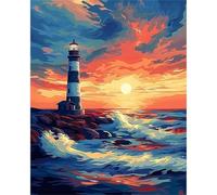 fghgbf Peinture Numero Adulte Kits,Lighthouse Sea Peinture par Numero,DIY Acrylique Kit de Peinture à l'huile sur Toile,avec Pinceaux Peinture par Numéro pour Décor Murale avec cadre,60x75cm