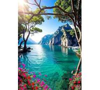 fghgbf Peinture Numero Adulte Kits,Mer et montagnes Peinture par Numero,DIY Acrylique Kit de Peinture à l'huile sur Toile,avec Pinceaux Peinture par Numéro pour Décor Murale avec cadre,45x60cm