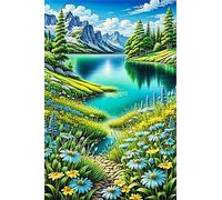 fghgbf Peinture Numero Adulte,Lac Blue Daisy DIY Kits de Peinture au Numéro,Acrylique Peinture par Numéros avec Pinceaux Peinture Paint by Numbers pour Décoration Maison et Cadeau Sans Cadre,60x75cm