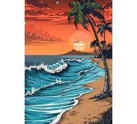 fghgbf Peinture Numero Adulte,Plage Palmiers Coucher soleil DIY Kits de Peinture au Numéro,Acrylique Peinture par Numéros avec Pinceaux Peinture Paint by Numbers pour Décor Maison Sans Cadre,60x75cm