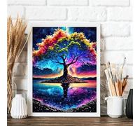 fghgbf Peinture Numero Adulte,Starry Sky Tree DIY Kits de Peinture au Numéro,Acrylique Peinture par Numéros avec Pinceaux Peinture Paint by Numbers pour Décoration Maison et Cadeau avec cadre,55x70cm