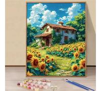 fghgbf Peinture Numero Adulte,Sunflower House DIY Kits de Peinture au Numéro,Acrylique Peinture par Numéros avec Pinceaux Peinture Paint by Numbers pour Décoration Maison et Cadeau Sans Cadre,45x60cm