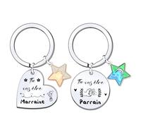 FGHJK Cadeaux Noël pour Marraine Parrain 2 Porte-clés Parrain et Marraine Cadeau Parrain Marraine Demande Annonce Naissance Baptême Communion Cadeau Surprise Noël (1)