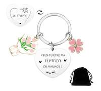 FGHJK Porte clef de Demande Témoin de Mariage 'Veux Tu Être Ma Témoin Je T'aime', Ensemble avec Pendentifs Floraux Roses, Pochette Cadeau Incluse (1)