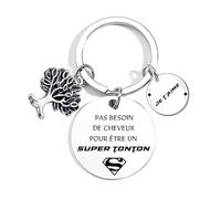 FGHJK Porte-clés Décoratif Message en Français 'Super Tonton', Charms Métalliques, Pochette Cadeau Incluse Cadeau Porte clef Tonton Homme Anniversiare Noel (3)