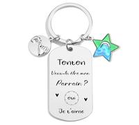 FGHJK Porte-clés Demande Parrain Gravé, Tonton Veux-tu être mon Parraino ?, Oui Je t'aime, Porte-clés Acier Inoxydable avec Charme Étoile, Cadeau Baptême pour Tonton, Oncle, Futur Parrain