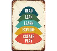 FGHRR Plaque en métal en aluminium avec inscription « Read Learn Explore Create Play » - 30,5 x 20,3 cm