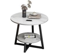 FGHRYENP Table d’Appoint Ronde, Table d'appoint en Faux marbre à 2 étages, Table d'appoint de canapé Ronde 40/50/60cm, avec étagère de Rangement, pour Balcon, Chambre à Coucher, Salon(White,50cm)