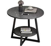 FGHRYENP Table d’Appoint Ronde, Table d'appoint en Faux marbre à 2 étages, Table d'appoint de canapé Ronde 40/50/60cm, avec étagère de Rangement, pour Balcon, Chambre à Coucher, Salon(Black,40cm)