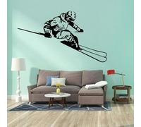 FGJFGGFR Autocollant mural de sport de ski en PVC noir autocollant mural de garçon de ski autocollant en vinyle décoration de chambre à coucher décalcomanie