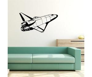 FGJFGGFR Autocollant mural en vinyle motif navette spatiale décoration pour chambre d'enfant motif fusée noir