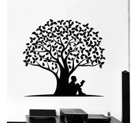 FGJFGGFR Autocollant Mural en vinyle pour livre de lecture, racines d'arbre, feuilles, fenêtre naturelle, salle de classe, bibliothèque, salle de lecture, décalcomanie murale, décor Mural