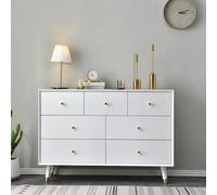 FGNIXLN Commode blanche à 7 tiroirs - Buffet en bois pour chambre à coucher, salon, couloir - Coiffeuse 116 x 40 x 80,5 cm - Avec beaucoup d'espace de rangement - Moderne et stable