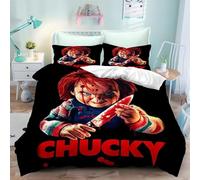 Fgolphd Parure de lit avec housse de couette 135 x 200 cm, pour adolescents, motif de film d'horreur 3D, avec housse de couette et fermeture éclair, motif de dessin animé Chucky, poupée d'horreur (220