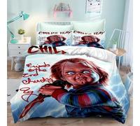 Fgolphd Parure de lit avec housse de couette 135 x 200 cm, pour adolescents, motif de film d'horreur, avec housse de couette et fermeture éclair, 140 x 210 cm, motif de dessin animé Chucky, pour
