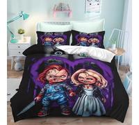 Fgolphd Parure de lit Puppet Horror Poupées 135 x 200 cm pour adolescents, housse de couette 3D Chucky Poupée Cartoon, ensemble de literie film d'horreur avec fermeture éclair (220 x 240 cm, 1)