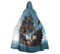 FGPkjh Cape à capuche unisexe avec imprimé bateau pirate pour cosplay, carnaval, bal masqué, festival, performance