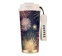 FGPkjh Superbe tasse de voyage en acier inoxydable avec impression feu d'artifice pour bureau, camping, café, boisson
