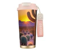 FGPkjh Tasse de voyage en acier inoxydable avec impression cactus et coucher de soleil pour le bureau, l'extérieur, le camping, le café, les boissons