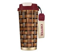 FGPkjh Tasse de voyage en acier inoxydable avec impression de grille tissée en osier pour bureau, camping, café, boisson