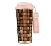 FGPkjh Tasse de voyage en acier inoxydable avec impression de grille tissée en osier pour bureau, camping, café, boisson