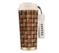FGPkjh Tasse de voyage en acier inoxydable avec impression de grille tissée en osier pour bureau, camping, café, boisson