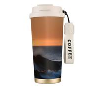 FGPkjh Tasse de voyage en acier inoxydable avec impression « Last Sun Rays of Over The Sea Waves » pour le bureau, le camping, le café, les boissons