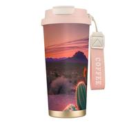 FGPkjh Tasse de voyage en acier inoxydable avec imprimé cactus et coucher de soleil pour le bureau, l'extérieur, le camping, le café, les boissons